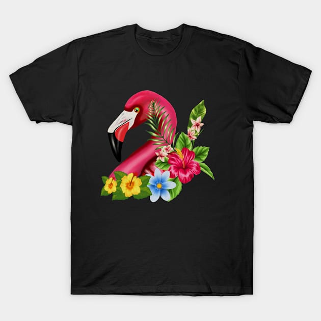 Flamingo Floral Tropical Design T-Shirt by dukito